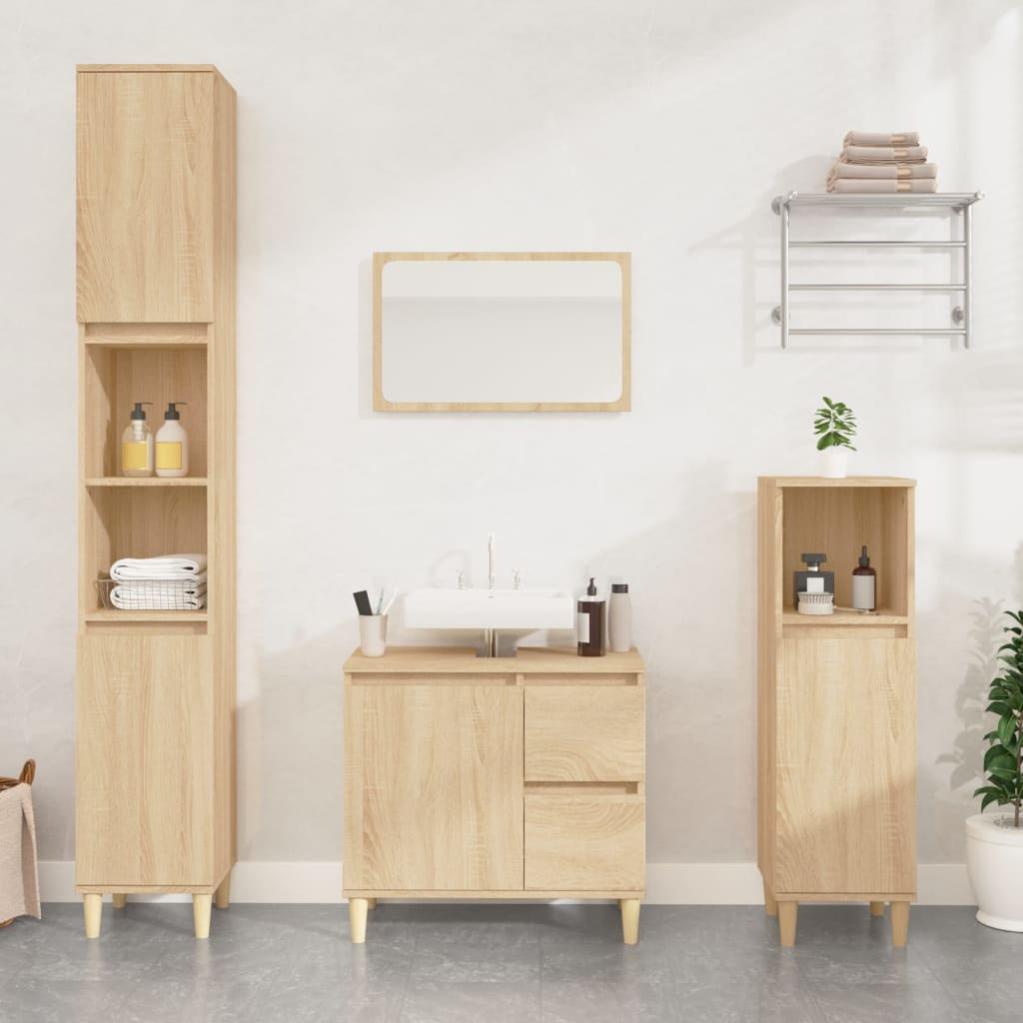 Armadietto Bagno Grigio Sonoma 30x30x190 Cm In Legno Multistrato VidaXL - Con 4 Ante E 2 Ripiani Aperti, Montaggio Ante Reversibile
