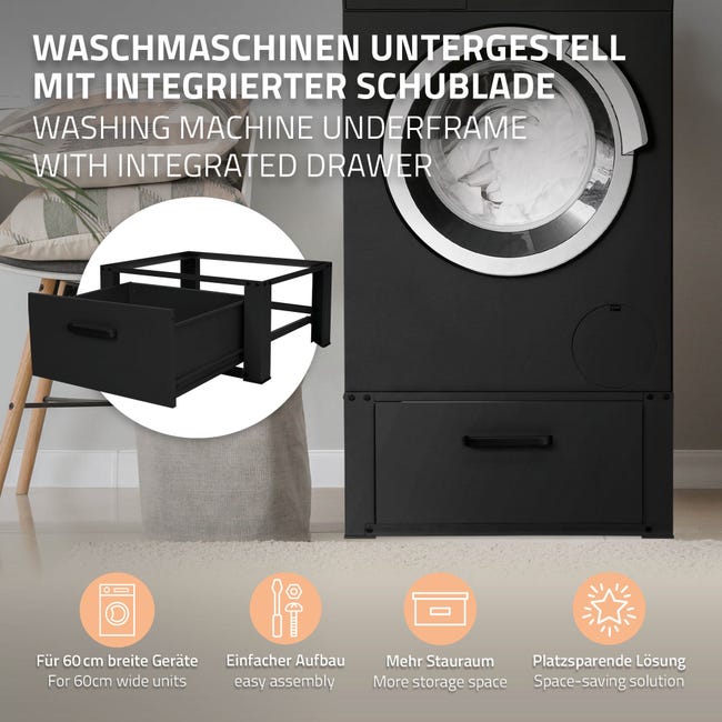 Socle machine à laver double avec tiroirs base sèche-linge noir 150 kg/ support