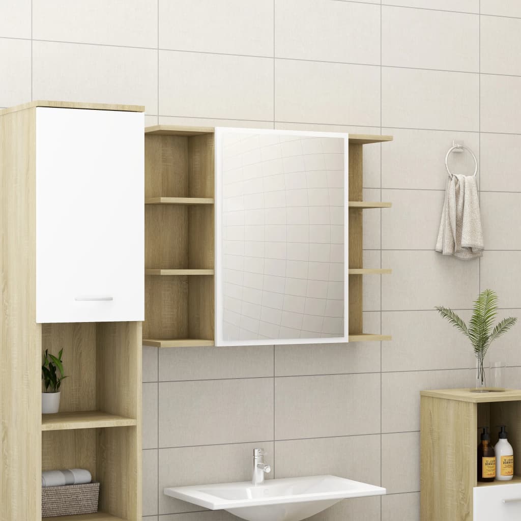 Maison Exclusive Armario espejo baño contrachapada blanco y roble