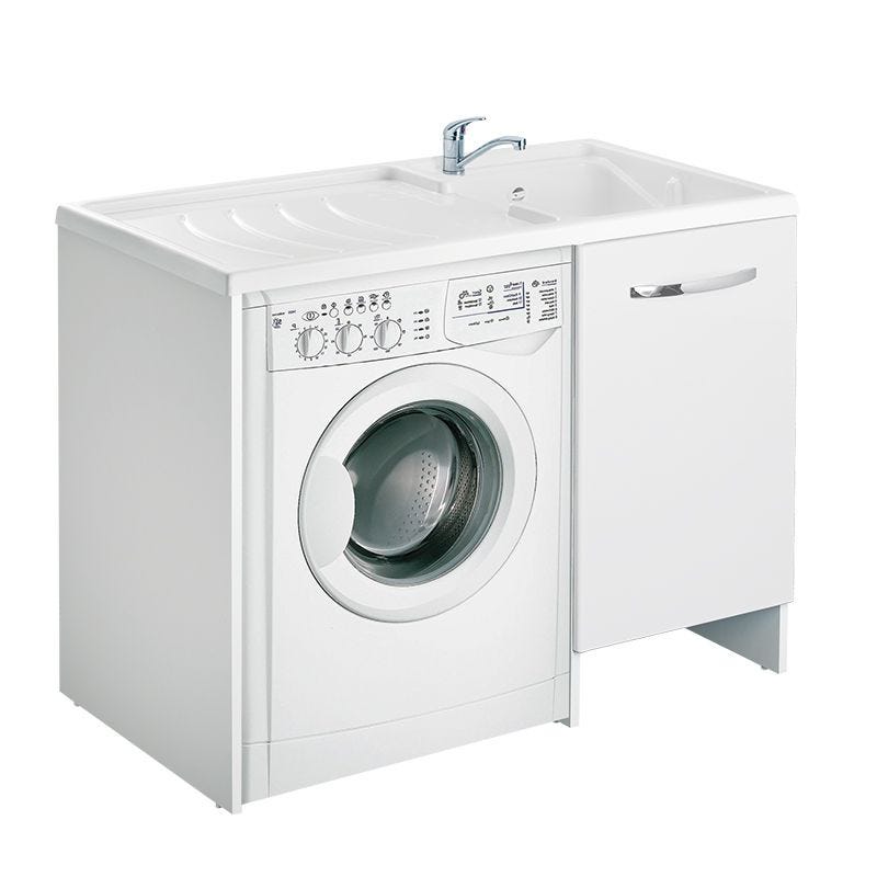Mobile Lavanderia Da Interno di Design bianco > 109x60 cm copri lavatrice  vasca dx