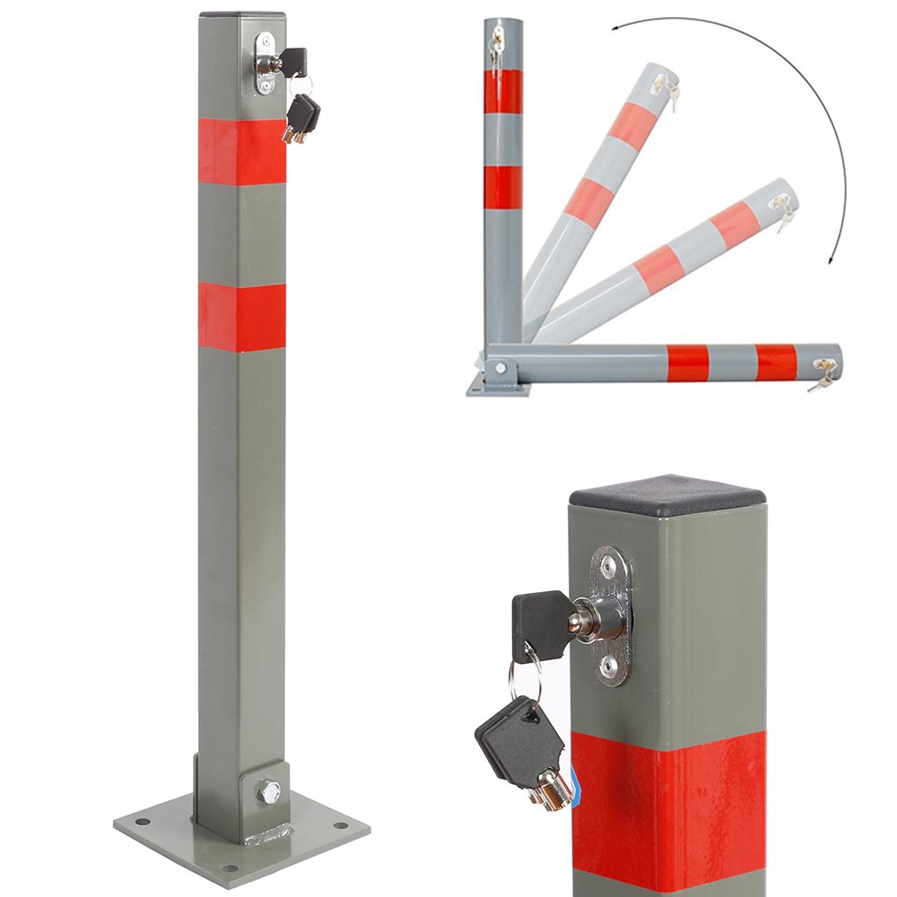 Barriera di parcheggio 65,5 cm, quadrata, con strisce rosse di avvertimento  e 3 chiavi, in acciaio