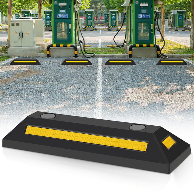 Tope de ruedas de goma negro y amarillo para aparcamiento 48 cm