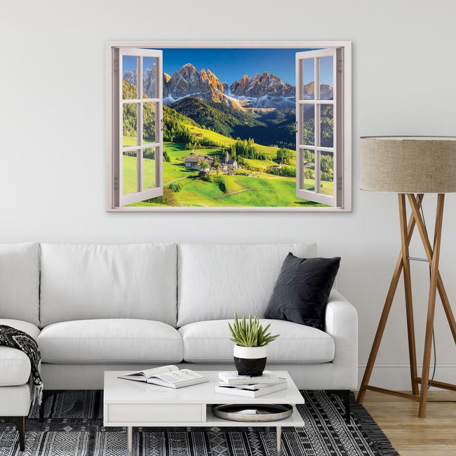 Stampa Su Tela Finestra Montagne Paesaggio 80x60 cm XXL Quadri Moderni  Decorazione murale per soggiorno camera da letto cucina pronta da appendere