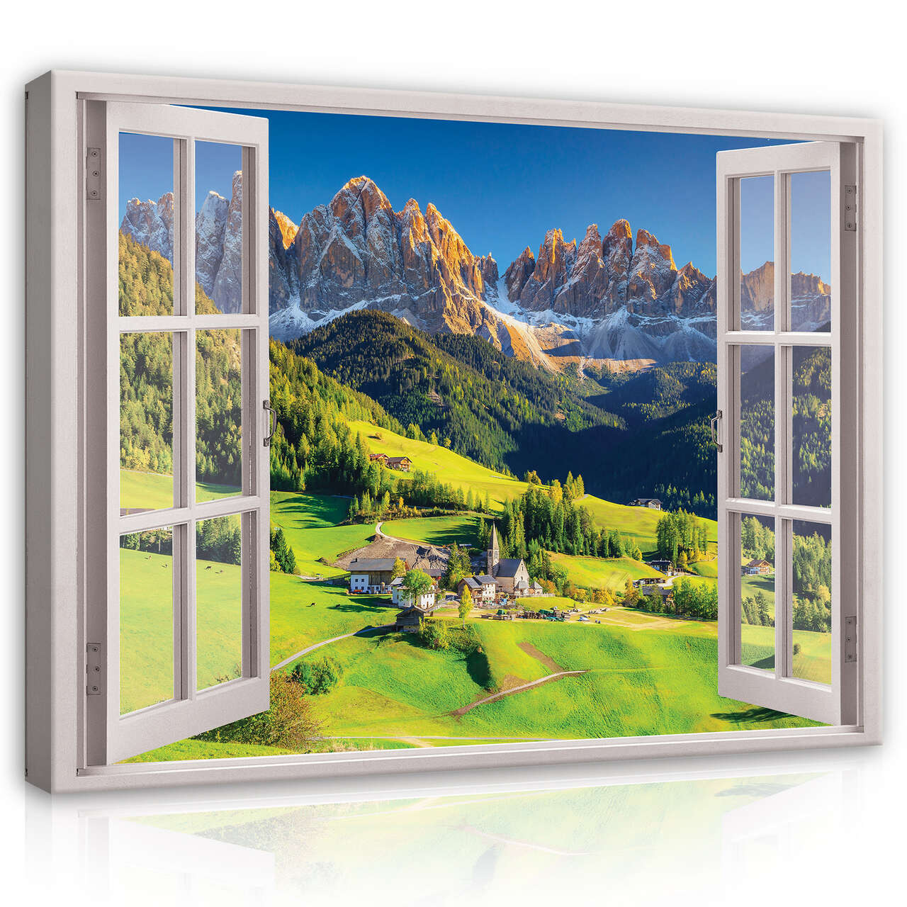 Impression sur Toile Fenêtre Montagnes Paysage Nature Moderne 80x60 cm XXL  Tableau Décoration Murale Intissée pour Salon Chambre pret a accroche