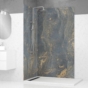 Kit de 2 Panneaux Mural Revetement Décoratif pour Salle de Bains Douche et  WC, L120*l120*0.4 cm, effet marbre gris, KOBERT-IN by Sanizeo Promise