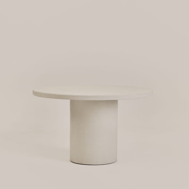 DECOWOOD mesa de centro de microcemento con tres patas tono Blanco roto 120cm