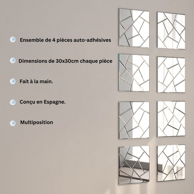 DekoArte - Miroir mural 30x30 cm 4 pièces EROS TILE - Miroir