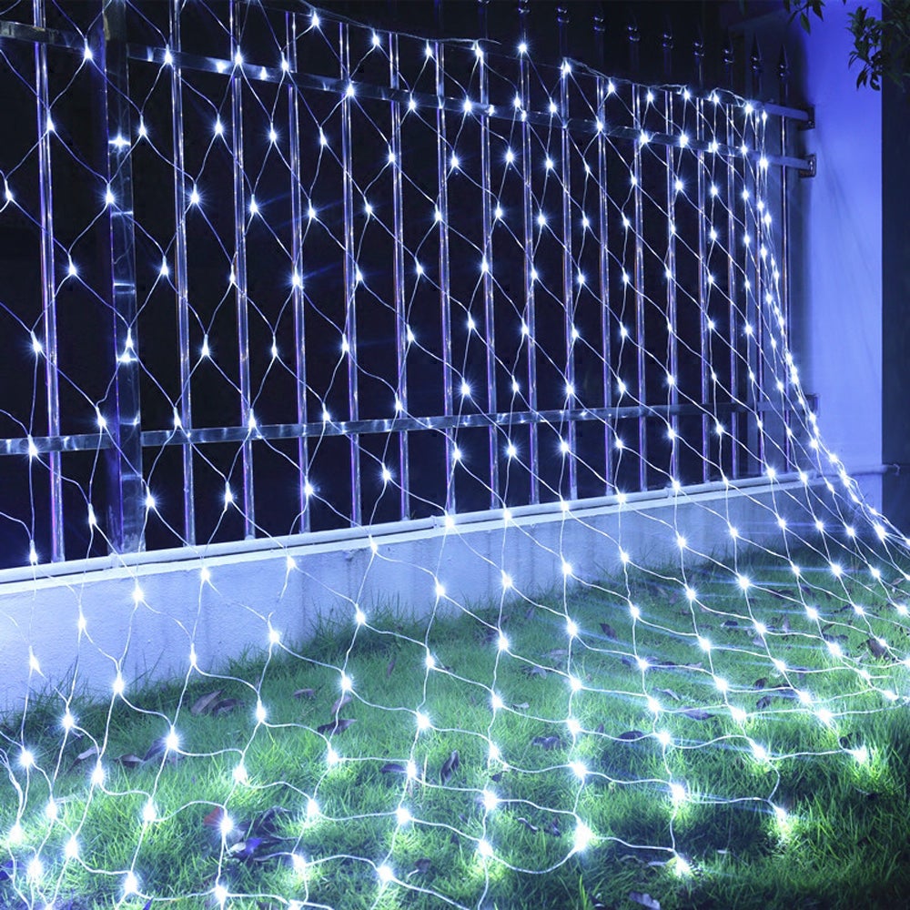 LED lumière net décoration rideau guirlande lumineuse éclairage 8 modes  IP44 fête de Noël extérieur intérieur Blanc chaud 4.5x1.6M