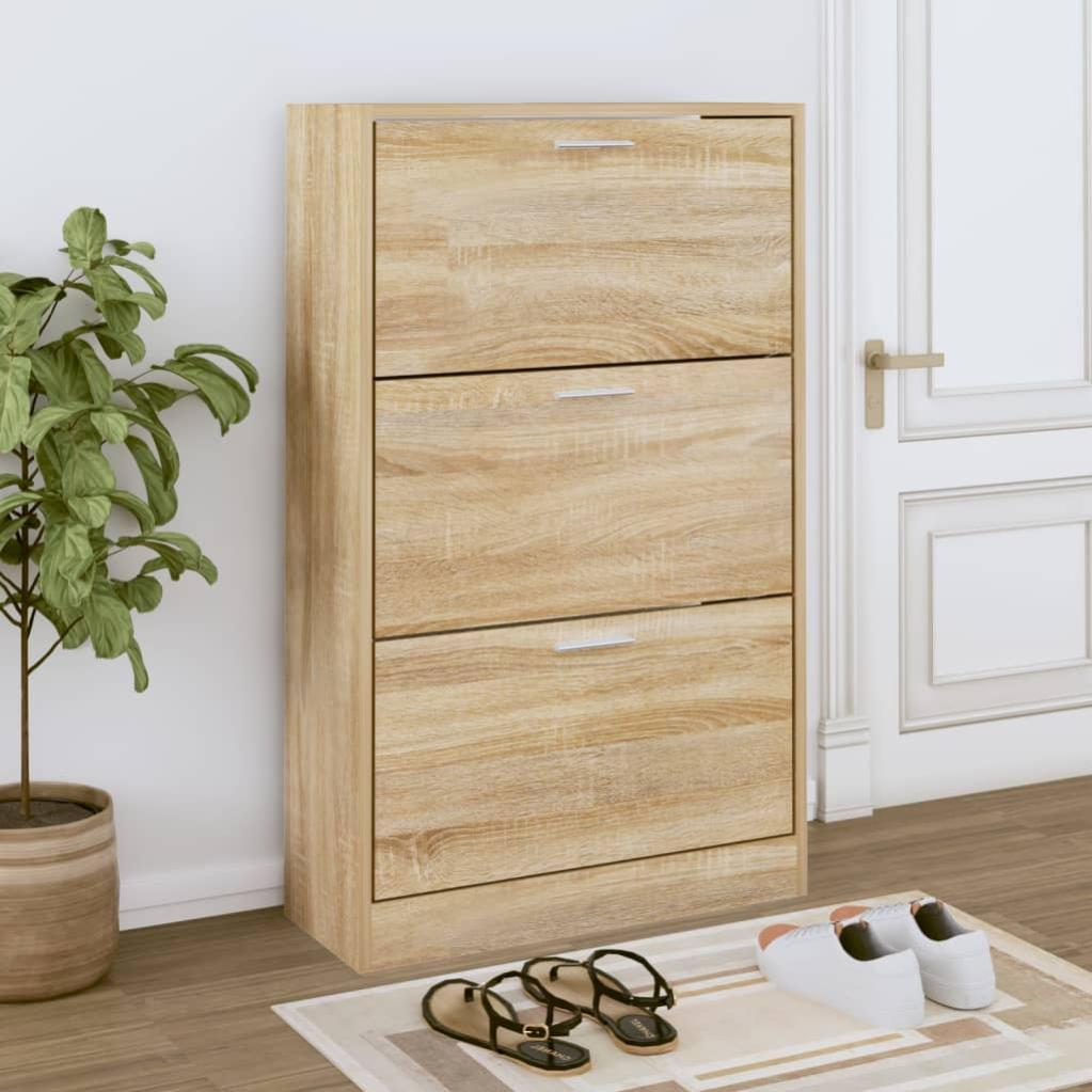 Scarpiera In Legno Multistrato 5 Scomparti + Cassetto - Colore Rovere Marrone (60x35x105 Cm) Con Piedini In Ferro - 2