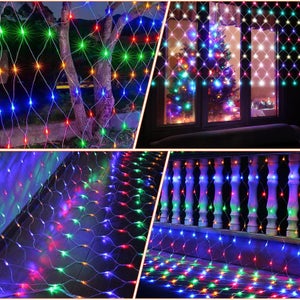 Guirlande lumineuse Filet rideau lumineux 2 x 2m 200 LED, LED Rideau  lumineux Lumière colorée, 8 modes d'Eclairage avec fiche