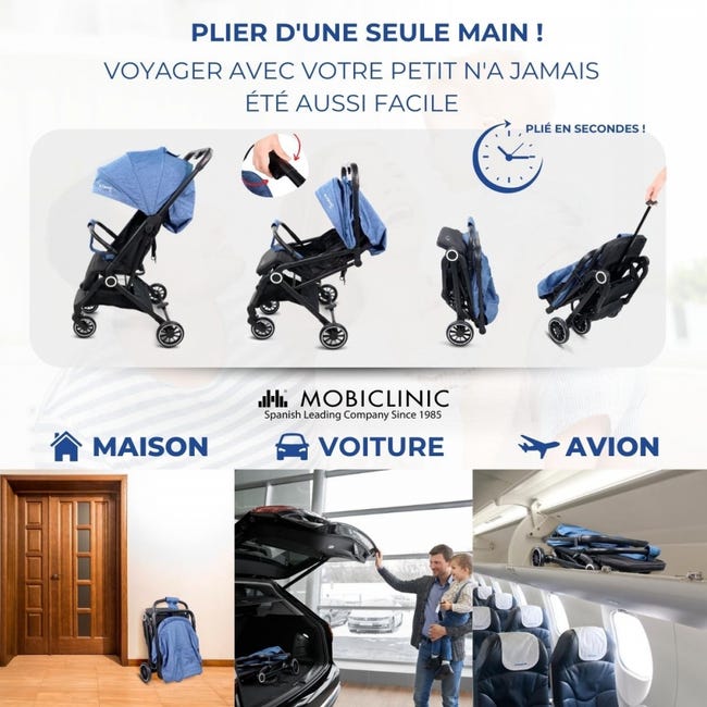 Carrito bebé silla de paseo ultracompacta plegable Arnés con 5 puntos  bManillar para transporte, Cesta, 0-36 meses Monomando Trip Mobiclinic