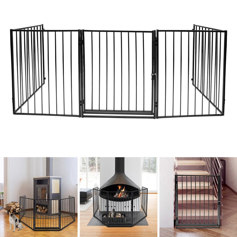 Lueigmo 5 pcs Barrière de Cheminée en Métal avec Porte Noir Parc, 60 x76 cm  Barrière de Cheminée Sécurité Enfants Barrière