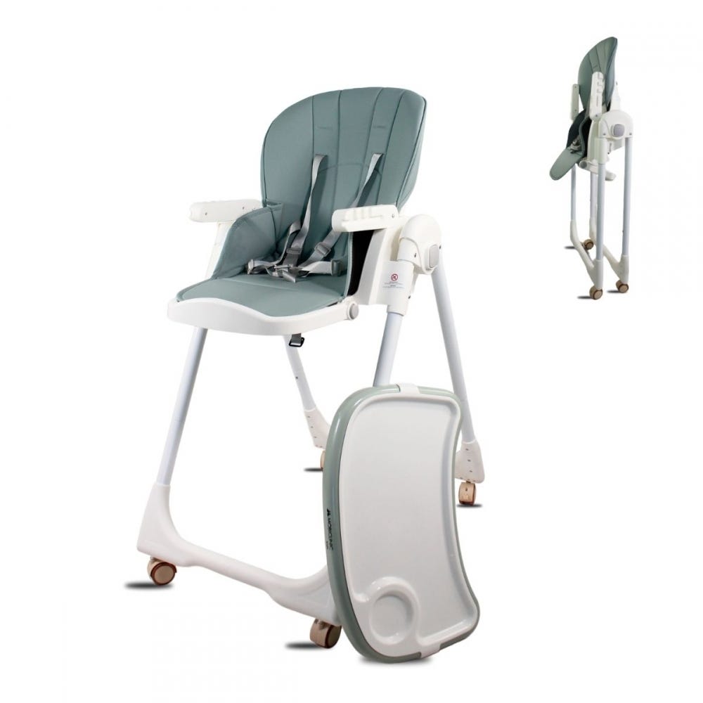 Cadeira refeição alta dobrável para bebés ajustável com 4 rodas