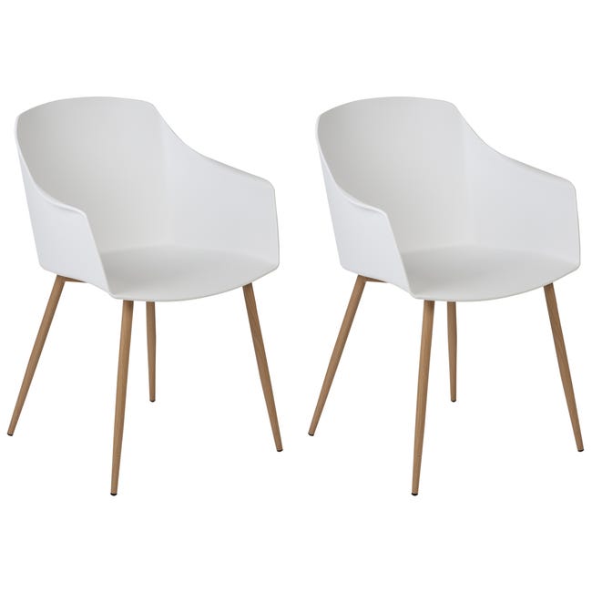 Set di 4 Sedie da pranzo - tessuto in lana artificiale - legno di hevea - stile moderno - bianco Set di 4 Sedie da pranzo - tessuto in lana artificiale - legno di hevea - stile moderno - bianco