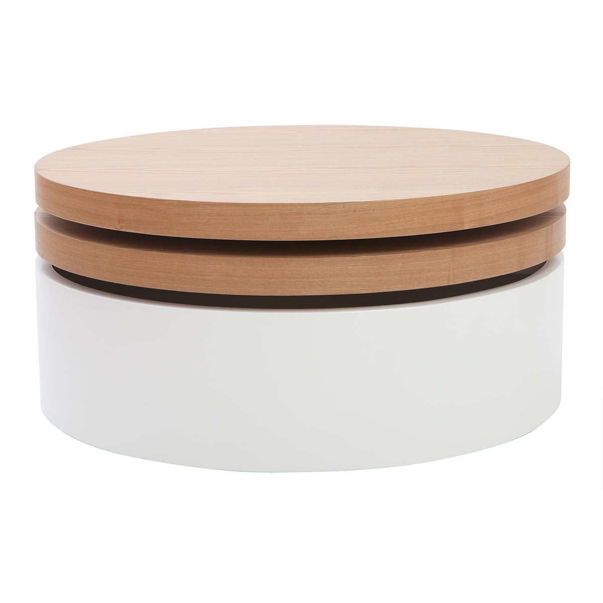 Table Basse Ronde Avec Plateaux Pivotants Et Rangement Blanc Et Bois Clair Ch Ne D Cm Icon