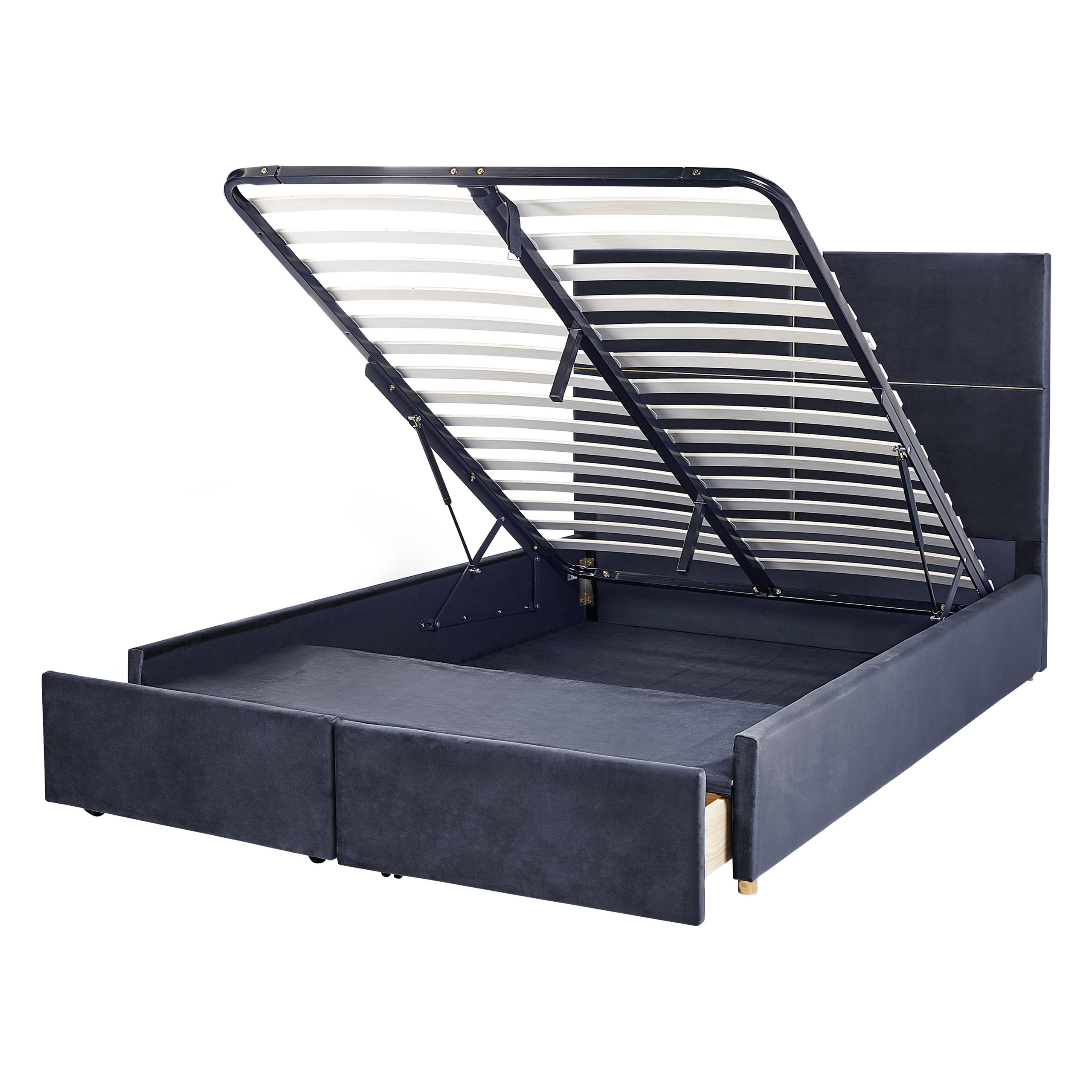 Beliani cama con somier de terciopelo negro/dorado 140 x 200 cm vernoyes