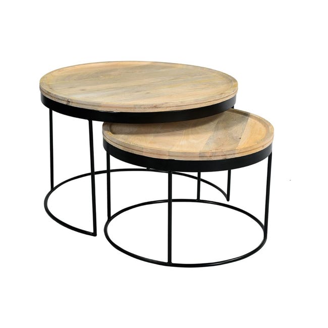 Lot De 2 Tables Basses Rondes Gigognes - Grand Modèle 80x45 Cm & Petit 60x35 Cm, Cadre Métal, Idéal Salon Petit Espace