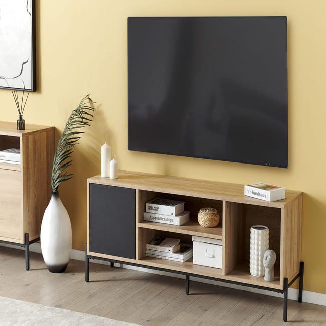 Mueble TV de madera clara/negro 160 x 40 cm BOISO 