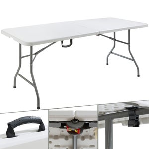Table pliante cuisine à manger hauteur réglable pour 4 personnes 120 cm  hêtre et blanc helloshop26 03_0004363 - Conforama