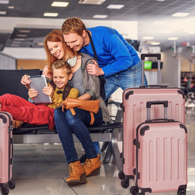Premium Valise de Voyage à roulettes Rigide M - L - XL Valise de Transport, Or Rosé, Ensemble de valises M + L + XL