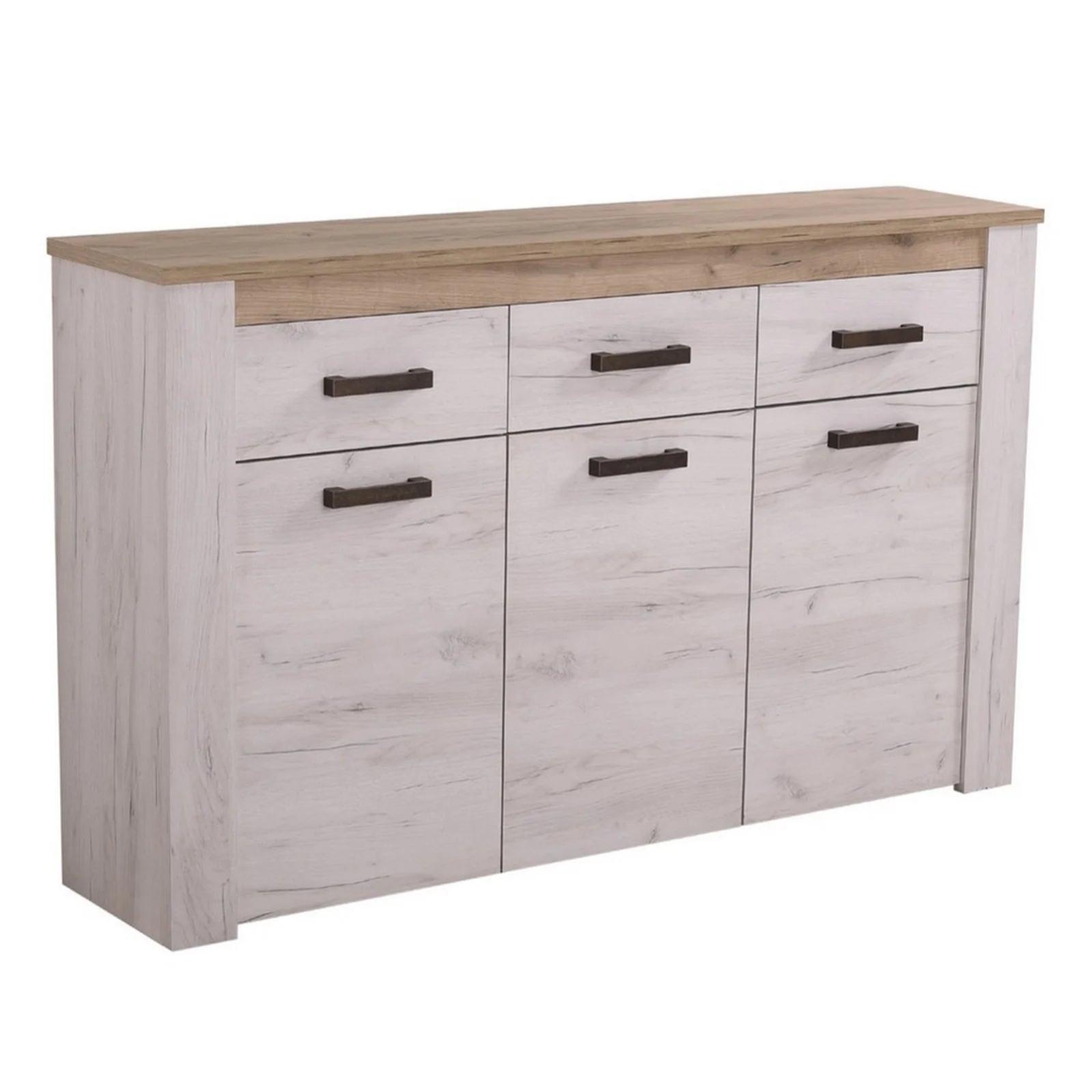 Credenza "Denmark", con 3 ante e 3 cassetti, color rovere sbiancato