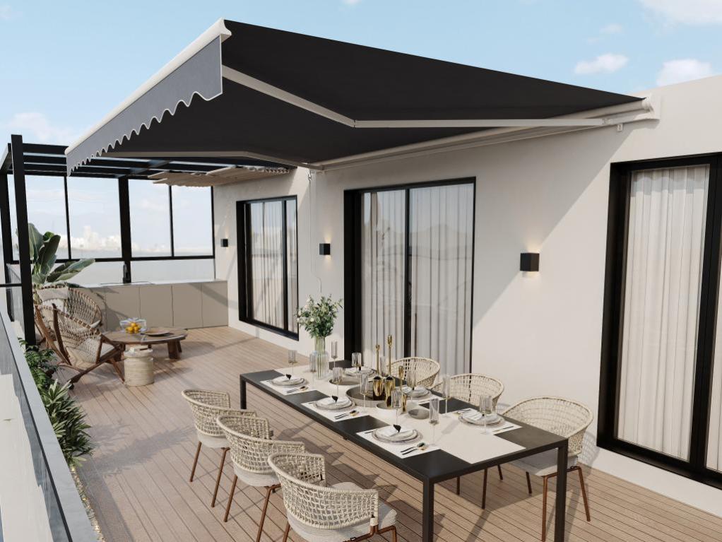 Store banne motorisé avec semicoffre 4 x 3 m anthracite COFANA