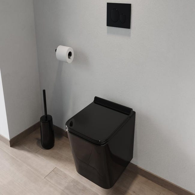 Cuvette WC Suspendu avec Abattant Céramique Noir Brillant 49x36cm Cort