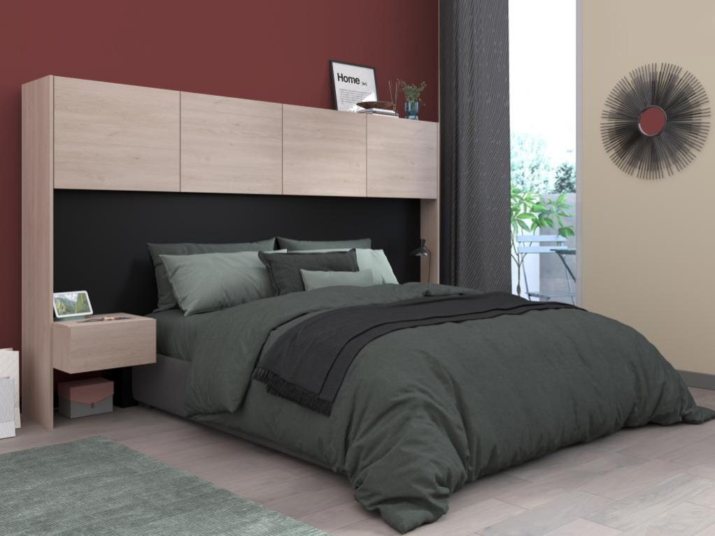 Pont de lit avec rangements et chevets - L245 cm - Coloris : Naturel et