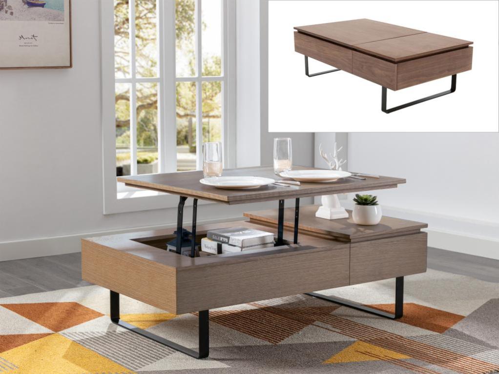 Table Basse Relevable Ronde Table Basse Avec Plateau Relevable Et 1 Tiroir En MDF Et Métal Table ...