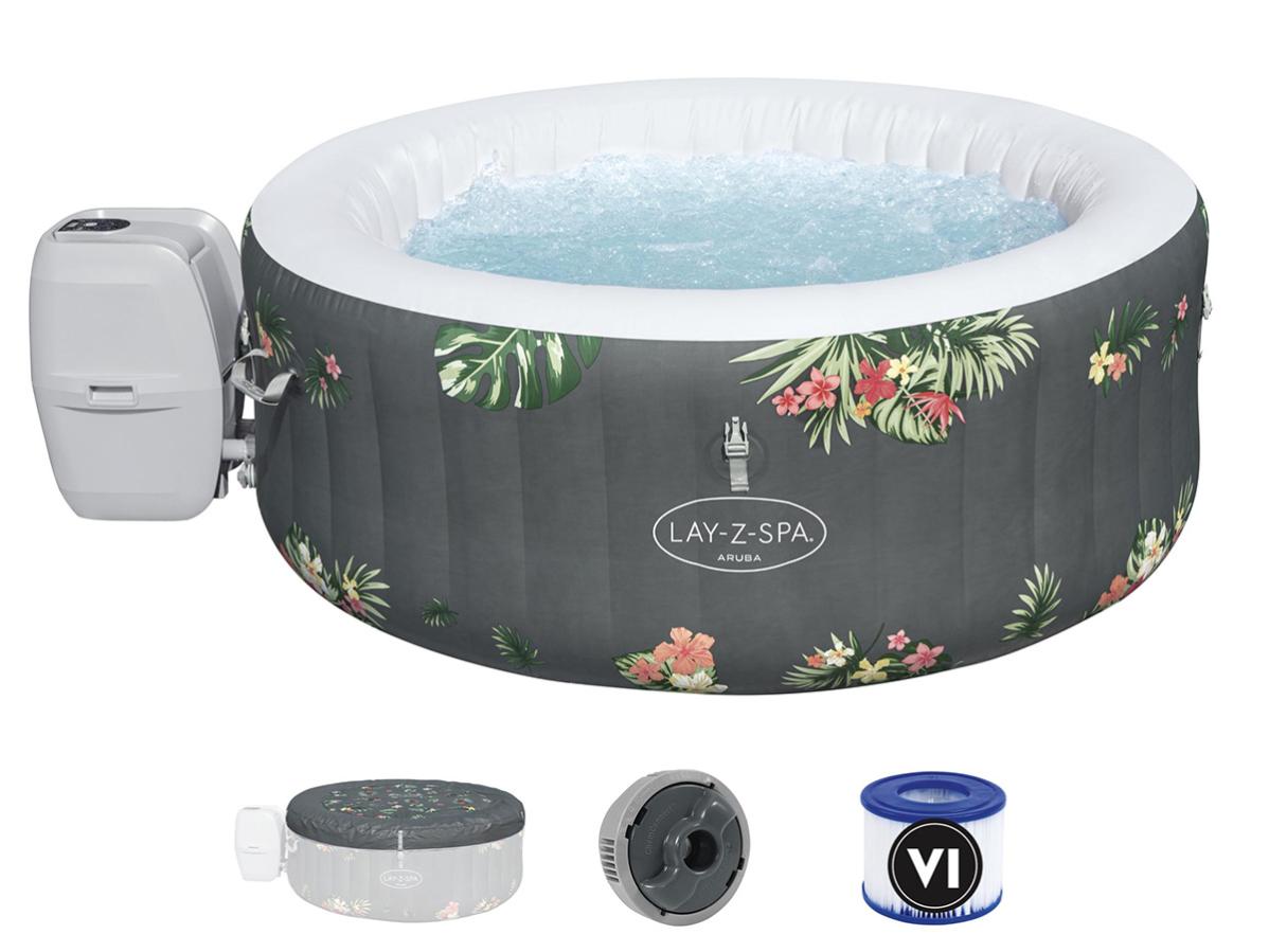 Spa Gonflable Bestway - Lay-Z-Spa Aruba - 170 X 66 Cm - 2 A 3 Places - Rond (Inclus : Couverture, Cartouche Et Diffuseur)