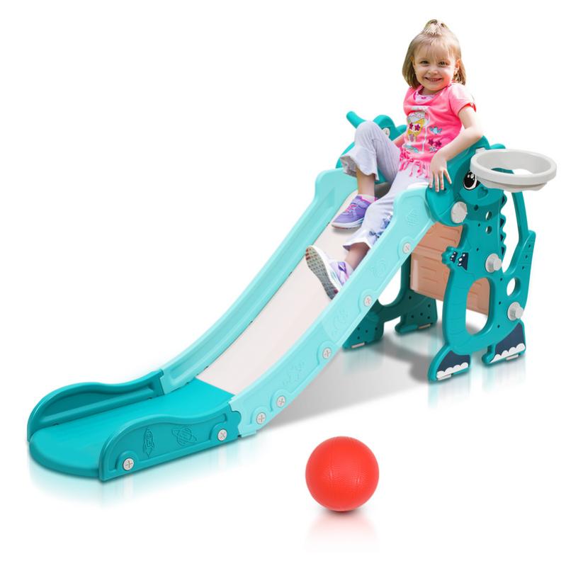 Toboggan pour enfants Toboggan de jardin 4 en 1 avec panier de basket Anneau de lancer