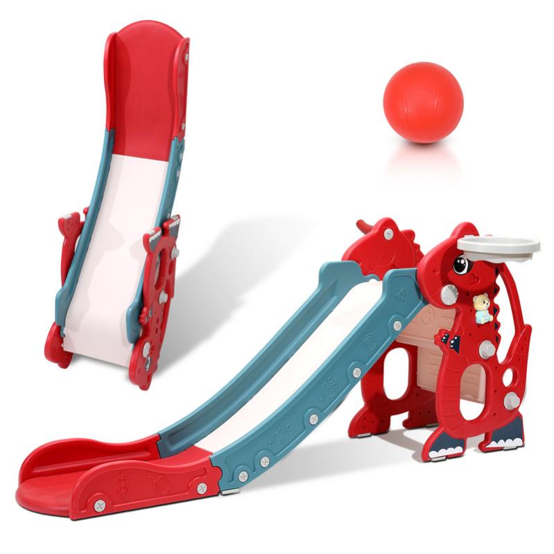Toboggan pour enfants 4 en 1 Aire de jeux pliable avec panier de basket Anneau de lancer