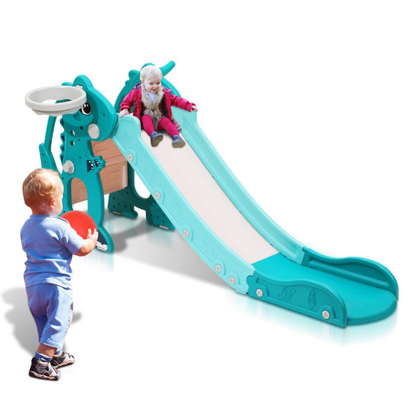 Toboggan pour enfants Toboggan de jardin 4 en 1 avec panier de basket Anneau de lancer