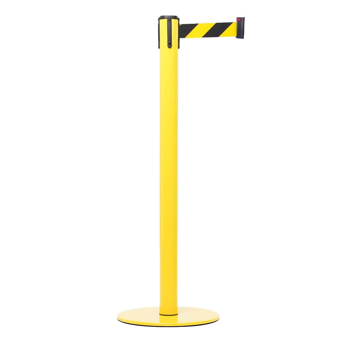 Danieli store   poste separador amarillo con cinta extensible hasta 3 mt   base plana y cinta amarilla/negra 3 mt