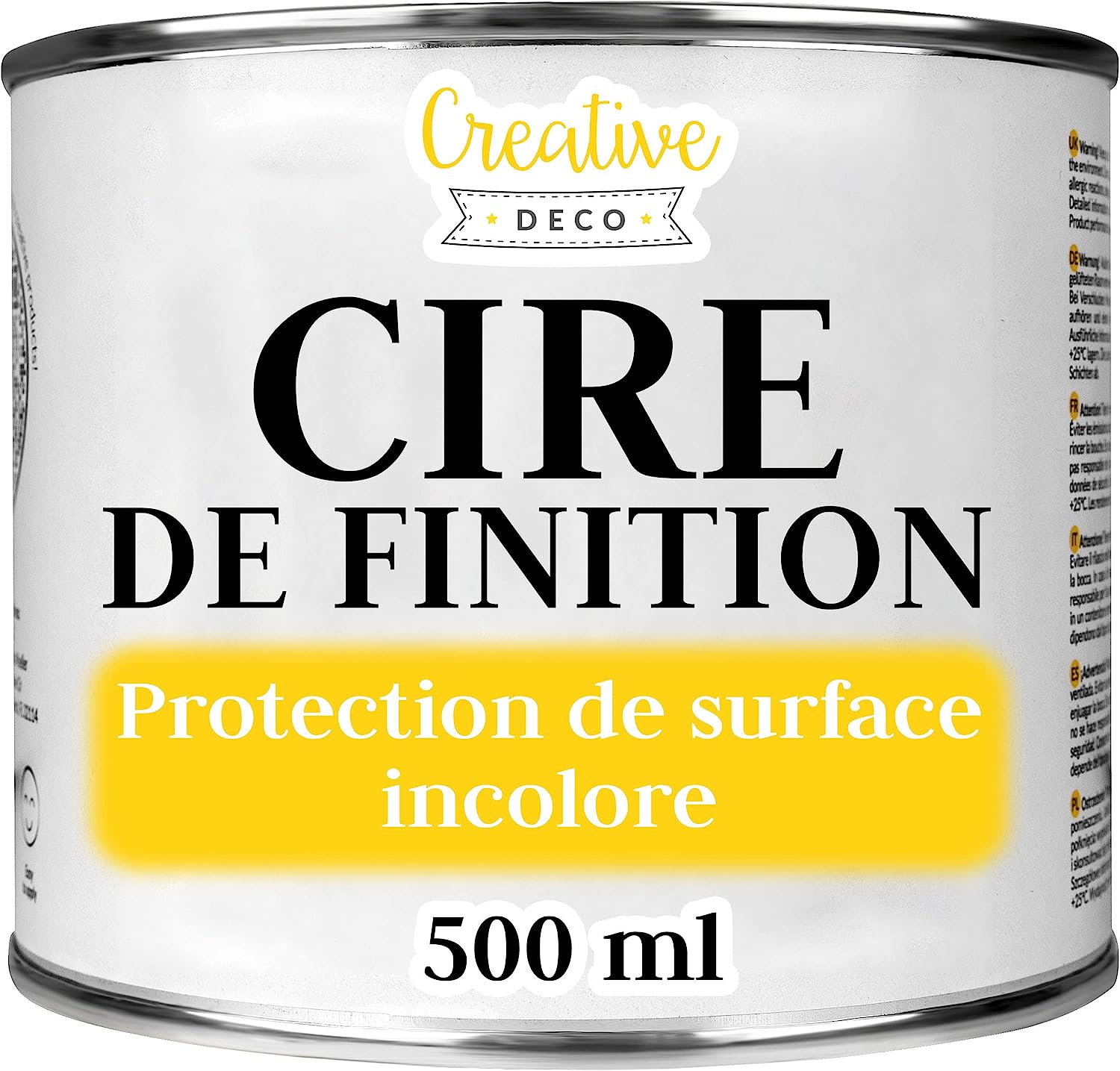 Creative Deco Cire de Finition Incolore, 500 ML, Vernis Transparent Clair, Léger Brillant, Protection Meuble, Surface, Bois, Parquet, Rénovation