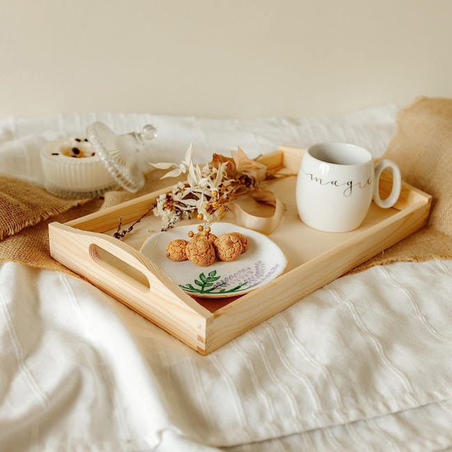 Creative Deco Vassoio in Legno con Maniglie, 39.5 x 24 x 6.3 cm, per  Servire Cibo, Colazione, Caffè e Dolci, Perfetto per Decorare la Cucina