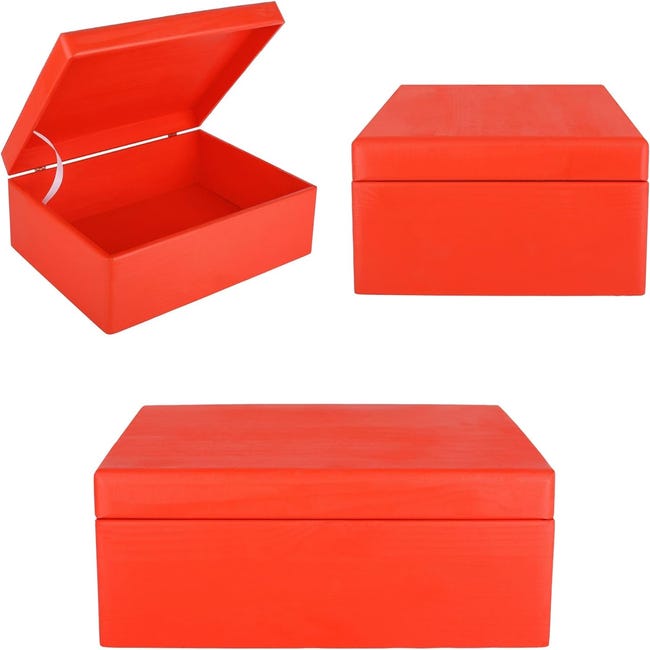 Creative Deco XL Roja Grande Caja con Tapa Madera Decorativa