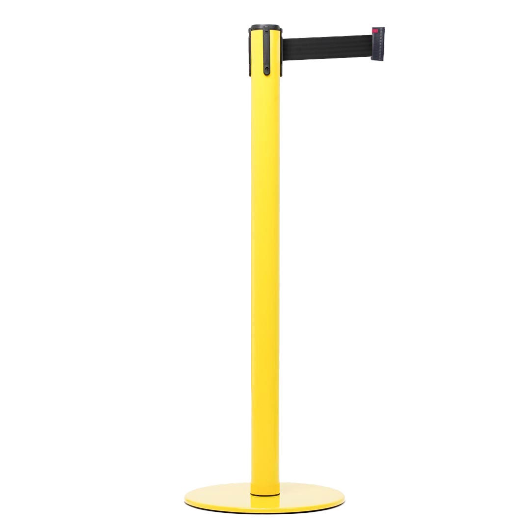 Danieli store | poste separador amarillo con cinta extensible hasta 3 mt | base plana y cinta negra 3 mt