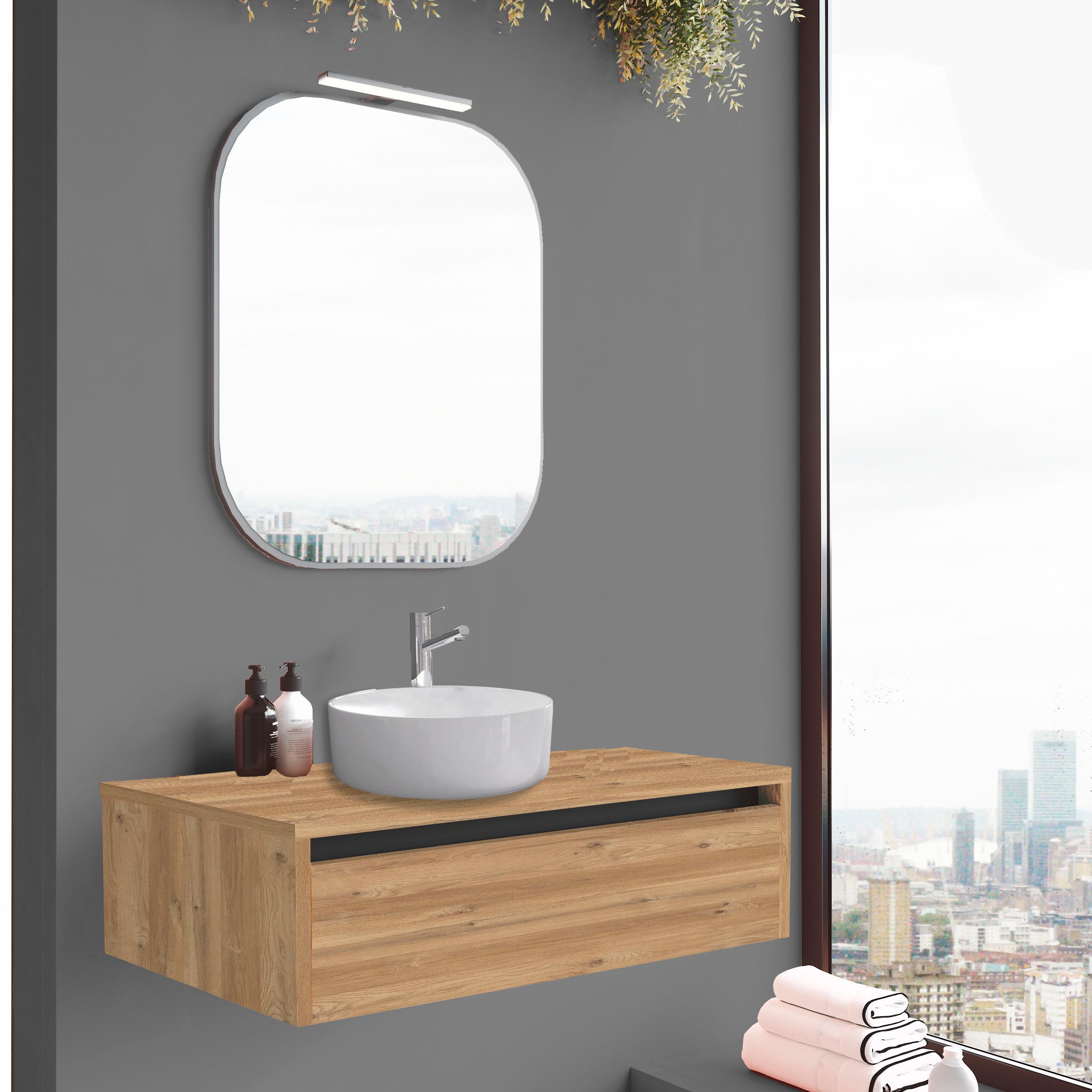 Mueble de baño sensi nilo 100 suspendido 1c cartagena tirador gola negro - lavabo circo