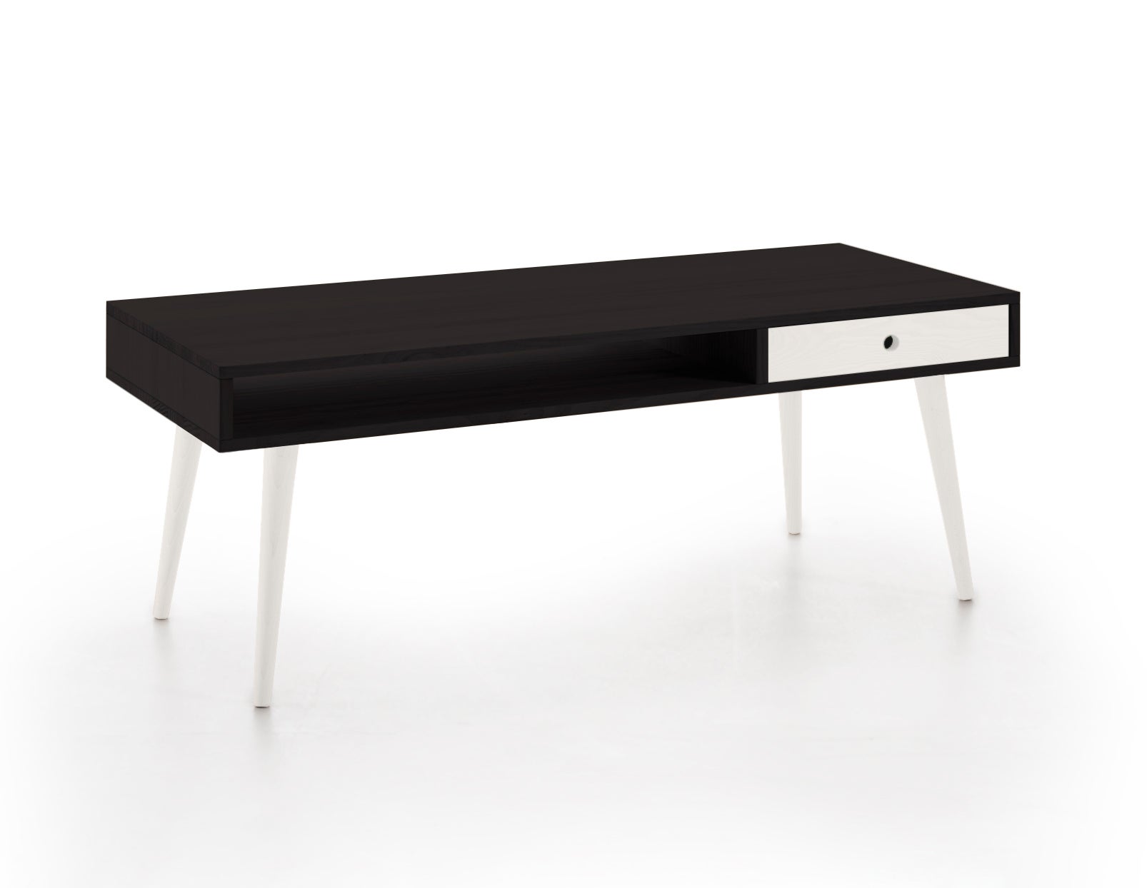 Niza | mesa de centro salón | madera maciza natural | color negro y blanco