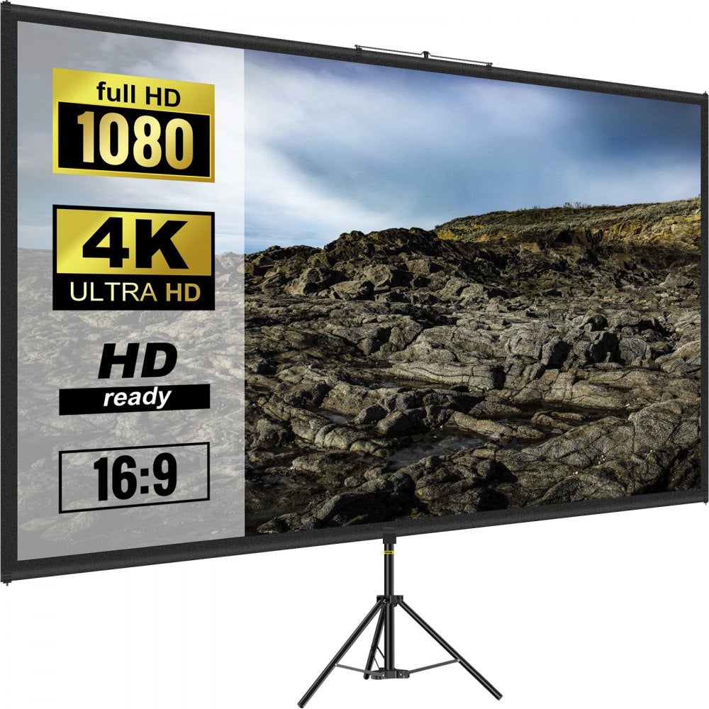 VEVOR 100 pouces Écran de Projection avec Trépied 4K HD 16:9 Toile de  Projection sur Trépied Hauteur Réglable Écran pour Intérieur et Extérieur