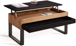 Mesa centro elevable madera con 4 huecos de almacenaje, negro y blanco  FIORA