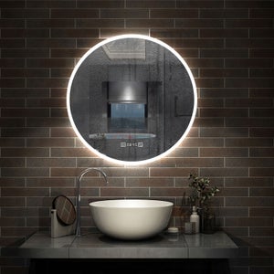 Ocean Miroir salle de bain LED avec éclairag + miroir mural cosmétique  lumineux + anti-buée + Horloge numérique et date + miroir  grossissant+Horzontal