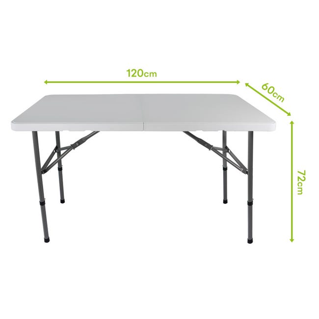 Table pliante camping 120 x 60cm - 2 Hauteurs - Table pique-nique enfants -  Table de Jardin - blanche - 4 personnes