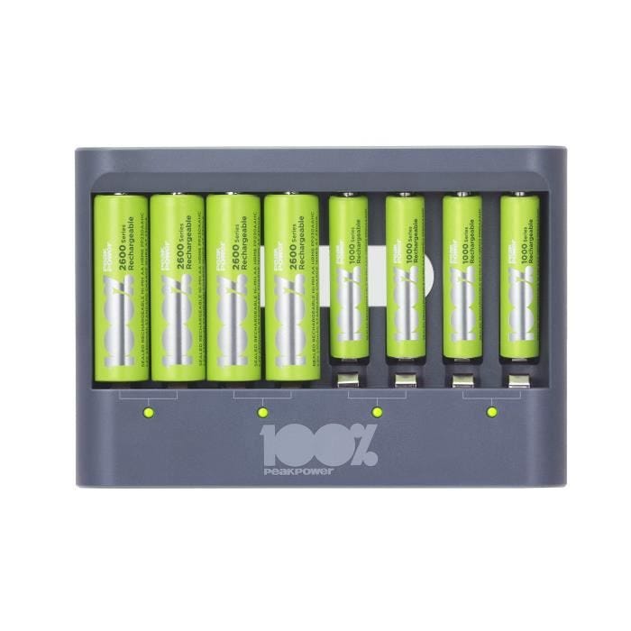 Chargeur Piles Rechargeables AA et AAA avec 4 Piles AA Minh Rechargeables  incluses, 100% PEAKPOWER