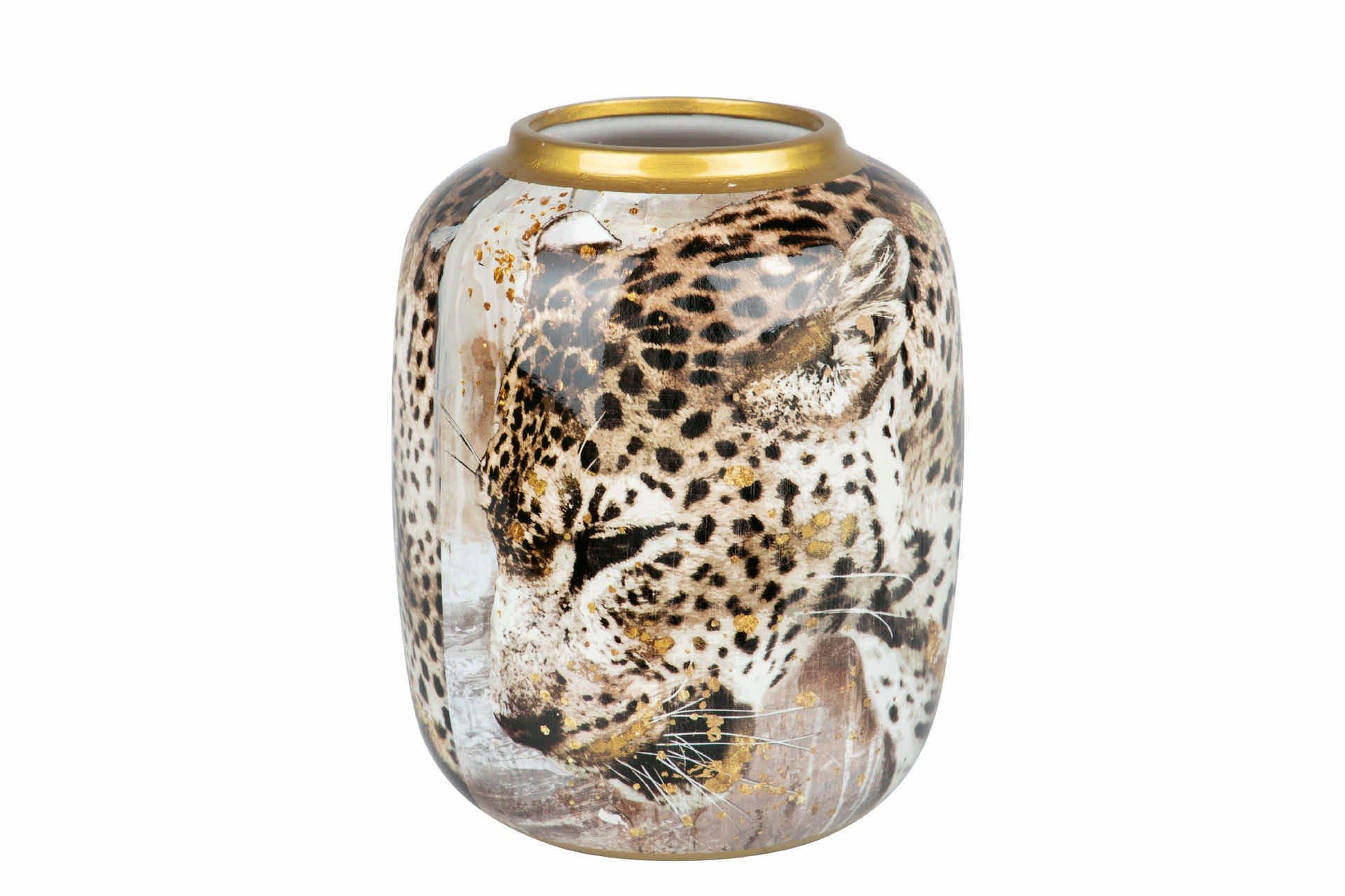 Jarrón de leopardo de porcelana con corona de flores, alt. 40 AVEIRO