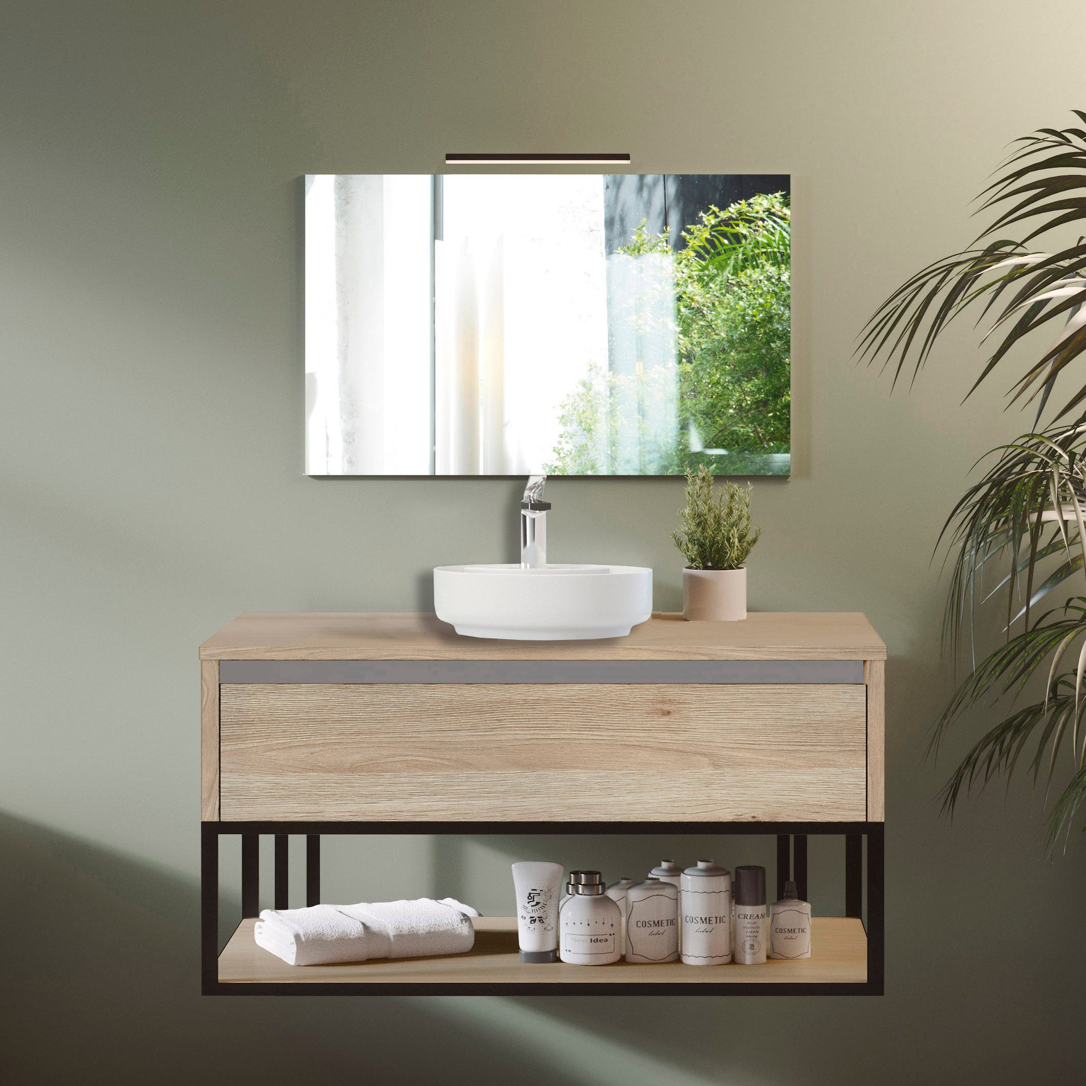 Mueble de baño con lavabo y espejo Zoe roble claro 99.6x45.5 cm