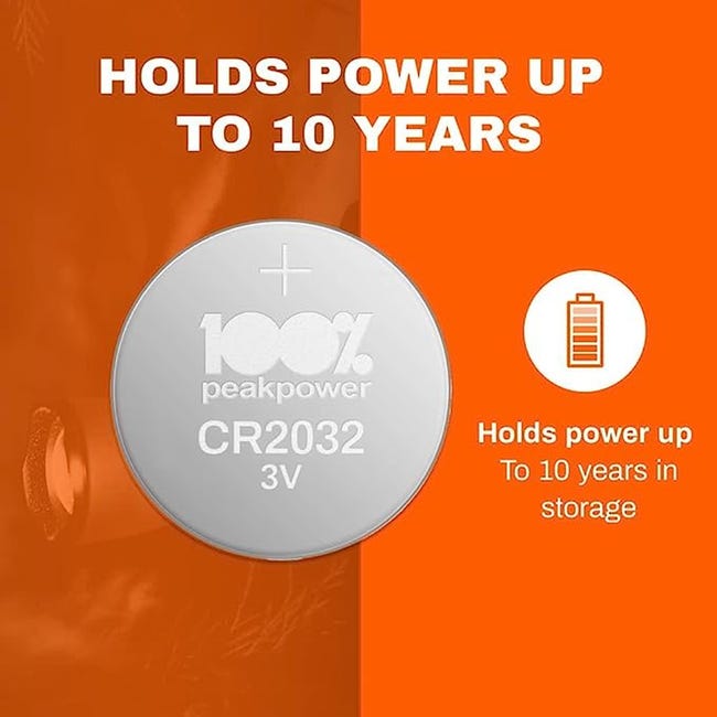Piles CR2032 - Lot de 20, 100% PeakPower, Bouton Lithium CR 2032 3V-  Haute Performance pour dispositifs Portables et médicaux