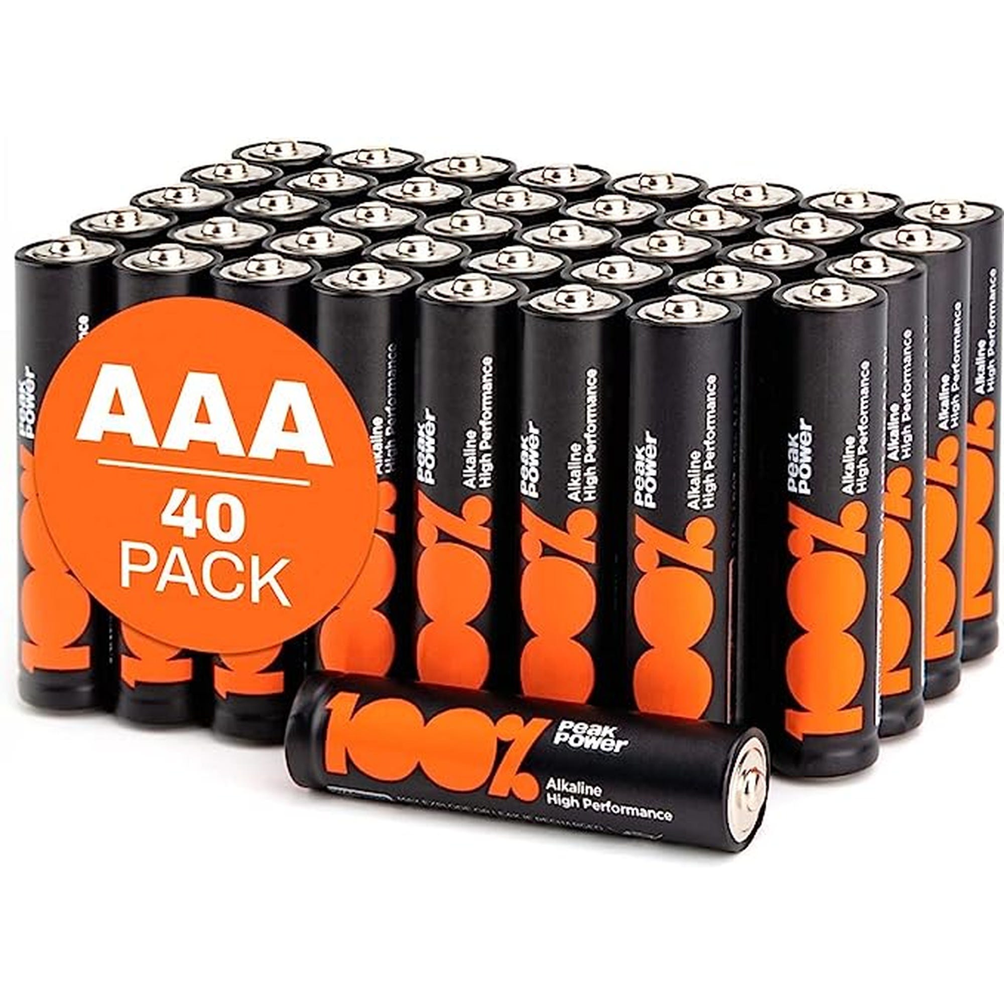 Piles AAA - Lot de 40, 100% PEAKPOWER, Batteries Alcalines AAA LR03 1,5v, Longue durée, haute performance, utilisation quotidienne