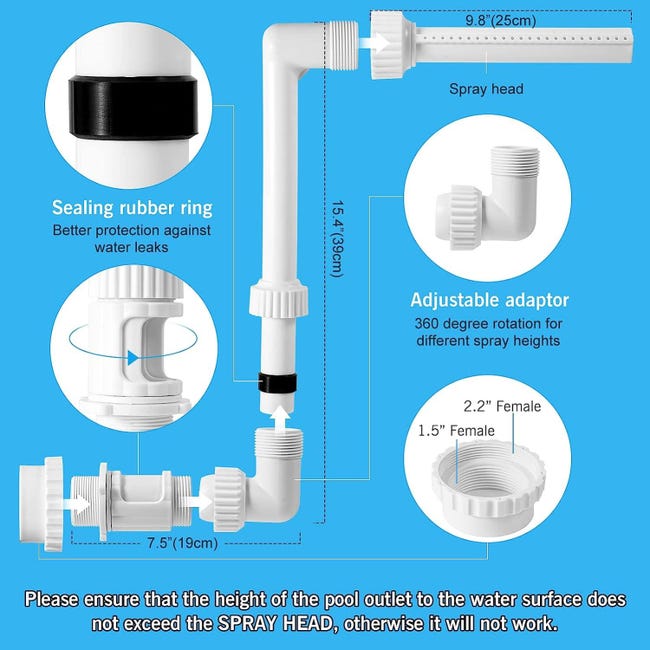 Fontana per Piscina a Cascata, Cascata Fontana Sprinkler Piscina Regolabile a 360° per Piscine, Fontana per Piscina per Piscine Interrate, Giardino, Esterno, Giochi d'Acqua Fontana per Piscina a Cascata, Cascata Fontana Sprinkler Piscina Regolabile a 360° per Piscine, Fontana per Piscina per Piscine Interrate, Giardino, Esterno, Giochi d'Acqua
